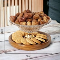 صينية تقديم زجاج بقاعدة خشبية