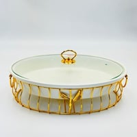 سخان طعام بورسلان بيضاوي غطاء زجاجي ( ذهبي - فضي )