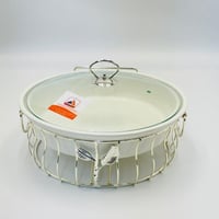 سخان طعام بورسلان دائري غطاء زجاجي ( ذهبي - فضي )