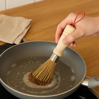 فرشة تنظيف خيزران للمقالي بمقبض خشبي