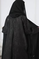 عباية سوداء جاكار أغصان بنفسجي لمعة ناعمة