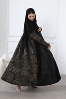 عباية سوداء جاكار ورد بني من الخلف