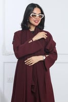 عباية أكمام مفتوحة كتان عنابي