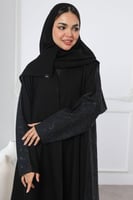 عباية سوداء جاكار أغصان بني لمعة ناعمة