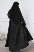 عباية سوداء جاكار أغصان بنفسجي لمعة ناعمة