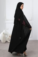 عباية سوداء أكمام مثلثة ورد عنابي