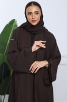 عباية تطريز بارز انترنت أكمام واسعة بني