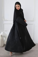 عباية سوداء جاكار أغصان كحلية لمعة ناعمة