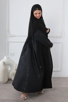 عباية سوداء جاكار أغصان كحلية لمعة ناعمة