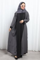 عباية دبل فيس أسود ورمادي أكمام مفتوحة