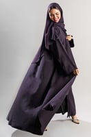 عباية كتان أكمام واسعة بفتحة ناعمة بنفسجي