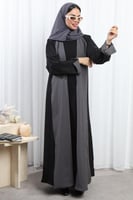 عباية دبل فيس أسود ورمادي أكمام مفتوحة