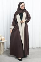 عباية دبل فيس بني وسكري أكمام مفتوحة