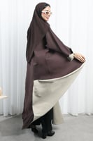 عباية دبل فيس بني وسكري أكمام مفتوحة