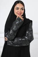 عباية سوداء جاكار ورد زيتي من الخلف