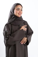 عباية كتان أكمام واسعة بفتحة ناعمة رمادي