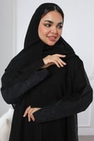 عباية سوداء جاكار أغصان بني لمعة ناعمة