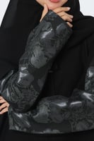 عباية سوداء جاكار ورد زيتي من الخلف