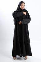 عباية سوداء أكمام جاكار وردات ناعمة