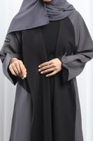 عباية دبل فيس أسود ورمادي أكمام مفتوحة