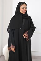 عباية سوداء شريط بني بالأكمام والأسفل