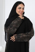 عباية سوداء جاكار ورد بني من الخلف