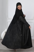 عباية سوداء جاكار أغصان بنفسجي لمعة ناعمة