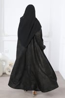 عباية سوداء جاكار أغصان بني لمعة ناعمة