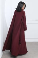 عباية أكمام مفتوحة كتان عنابي