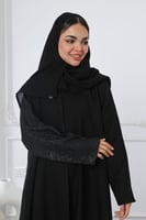 عباية سوداء جاكار أغصان سوداء لمعة ناعمة