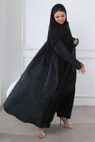 عباية سوداء جاكار أغصان بني لمعة ناعمة