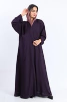 عباية كلاسيك حرير بارد بنفسجي داكن ولحمي