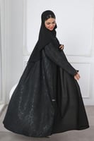 عباية سوداء جاكار أغصان سوداء لمعة ناعمة