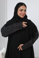 عباية سوداء جاكار أغصان بنفسجي لمعة ناعمة