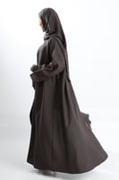 عباية كتان أكمام واسعة بفتحة ناعمة رمادي