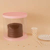 علبة دائرية شفافة للهدايا والكيك المرتفع بغطاء وقا...