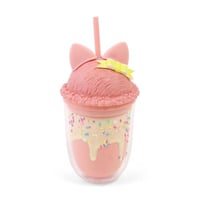 كوب مع مصاص بتصميم آيس كريم لامع باللون الوردي