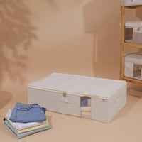 صندوق تنظيم قماشي بنافذة شفافة لون بيج | 18*42*70...