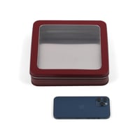 علبة معدنية مربعة بغطاء ونافذة شفافة فاخرة لون عود...