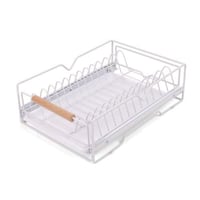 رف تنظيم الأطباق بمقبض خشبي - لون أبيض | 30*40*13...