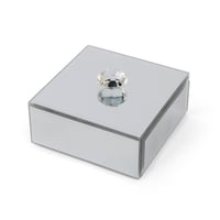 صندوق مرايا زجاجي مربع بمقبض كرستال - لون رمادي