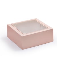 مجموعة (12) علبة كيك وردي بتصميم فاخر ونافذة شفافة