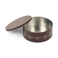 علبة معدنية دائرية مرتفعة بغطاء فاخر باللون البني...