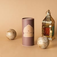 علب مناديل أسطوانية "رمضان مبارك " لون عودي-(3) حب...