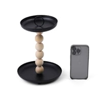 صحن تقديم طابقين بزينة مسكة خشبية لون أسود | 20*29...