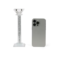 شمعدان/ حامل شموع زجاجي فاخر طويل بكريستال فضي