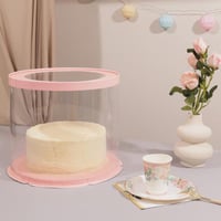 علبة دائرية شفافة للهدايا والكيك المرتفع بغطاء وقا...