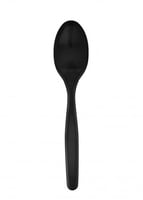 مجموعة (50) ملعقة بلاستيكية سوداء مغلفة - 18 سم