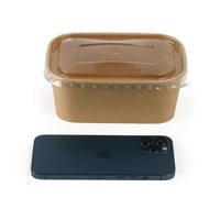 وعاء ورقي كرافت بني مستطيل مع غطاء شفاف - (25)حبة...