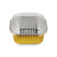 صحن المنيوم مربع بلون ذهبي مع غطاء (6 حبات) |8.5*8...